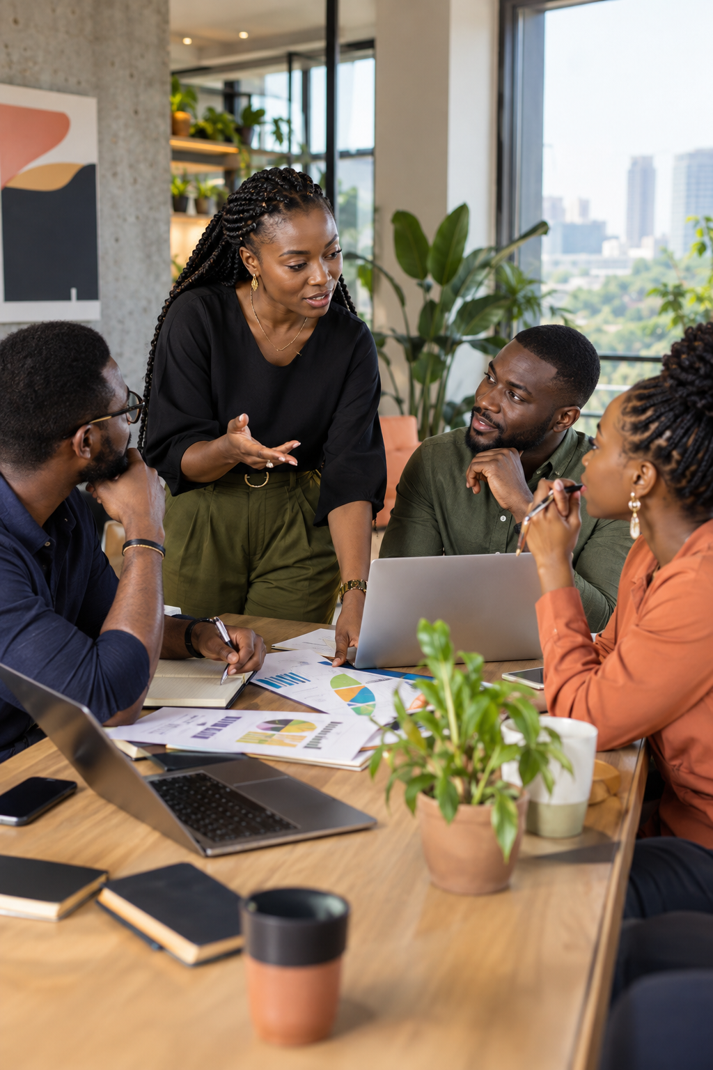 Black African professionals collaborating on a career evidence plan